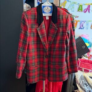 sag harbor Red Plaid Blazer with Black Collar